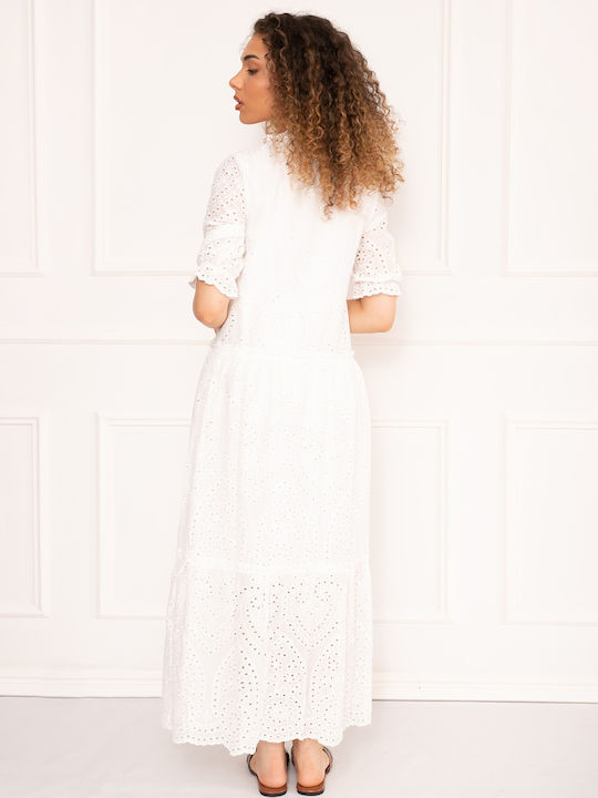Rochie Maxi Detalii Cu Dantelă Albă Albă