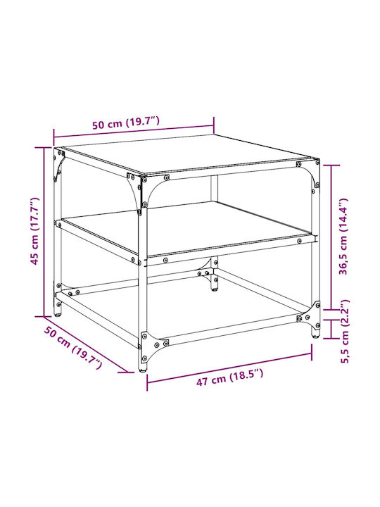 Square Glass Side Table Transparent 50x50x45 cm