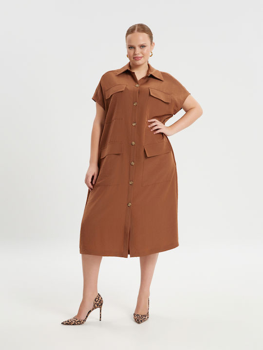 Mat Fashion Shirt Dress Dress Brown