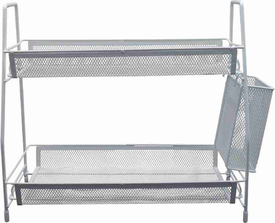 Organizator birou unchiul George, metal, culoare albă sau neagră, 2 rafturi, 1 suport pentru creioane, dimensiuni 40x17x32cm, alb