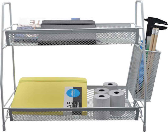Organizator birou unchiul George, metal, culoare albă sau neagră, 2 rafturi, 1 suport pentru creioane, dimensiuni 40x17x32cm, alb