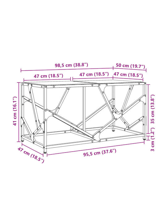 Rechteckiger Zentraler Glastisch Transparent M98,5xP50xH41cm
