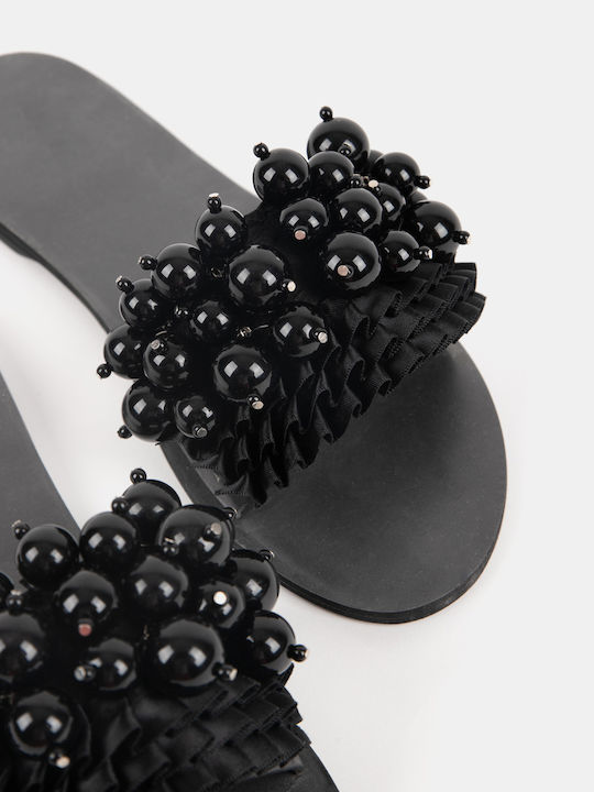 Decorative Pearl Black Sandals