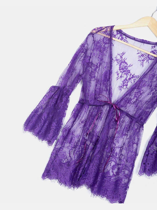 Lace Babydoll Robe Set Purple