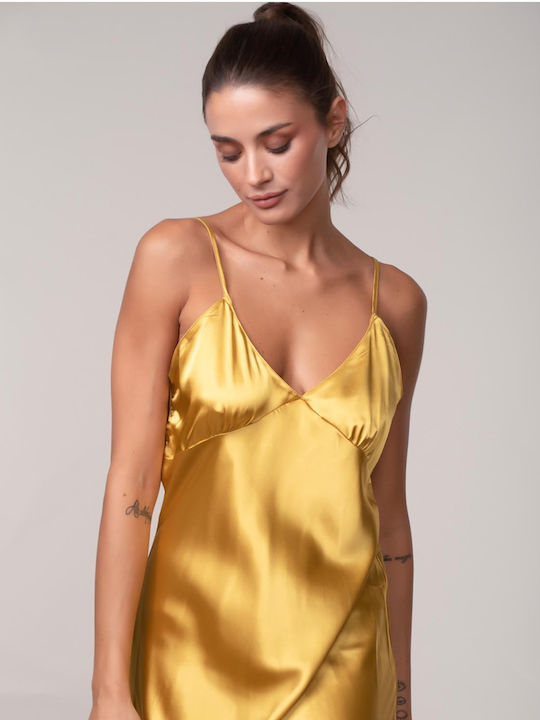Rock Club Women's Summer Satin Nightgown Gold