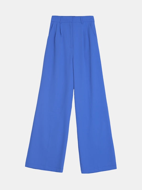 High-waisted Pleated Trousers Blue