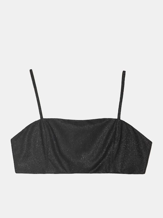 Set Top Pantaloni Efect Sclipici Negru