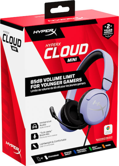 HyperX Cloud Mini On Ear Gaming Headset με σύνδεση 3.5mm Lavender for Nintendo Switch / PC / PS4 / PS5 / XBOX