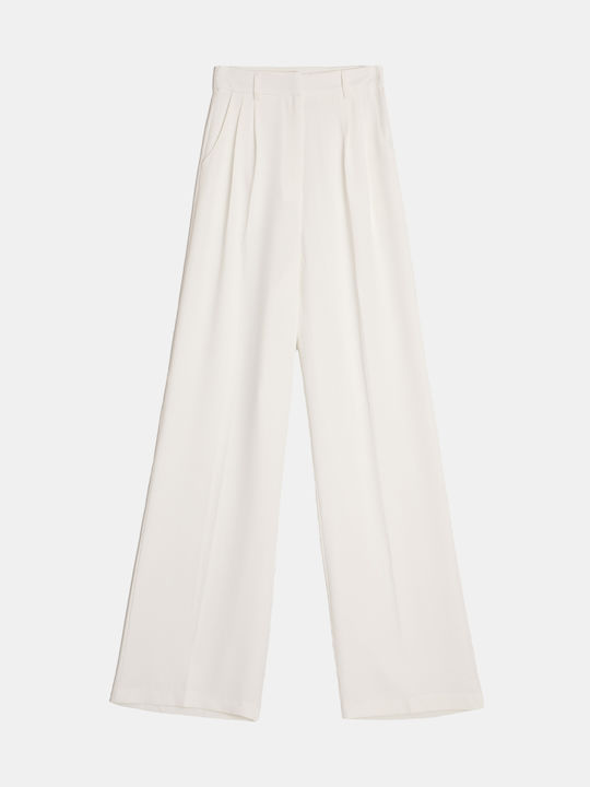 High-waisted Pleated Trousers White