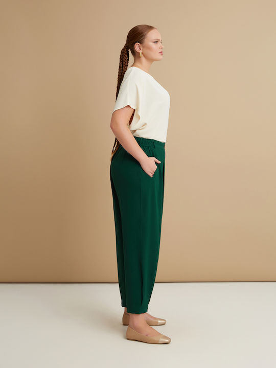 Mat Fashion Femei Crepe Pantaloni cu Elastic cu Croială Carrot Verde