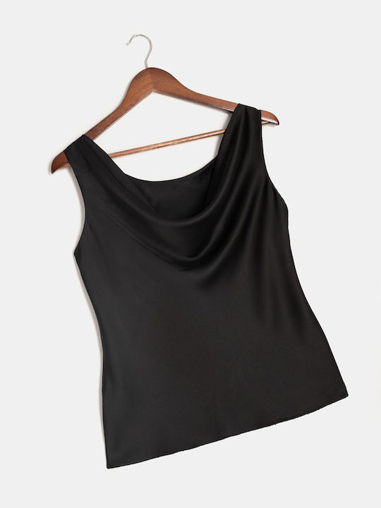 Draped Satin Black Top