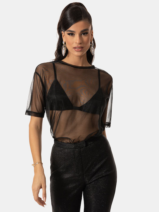 Damen Transparente Schwarze Bluse