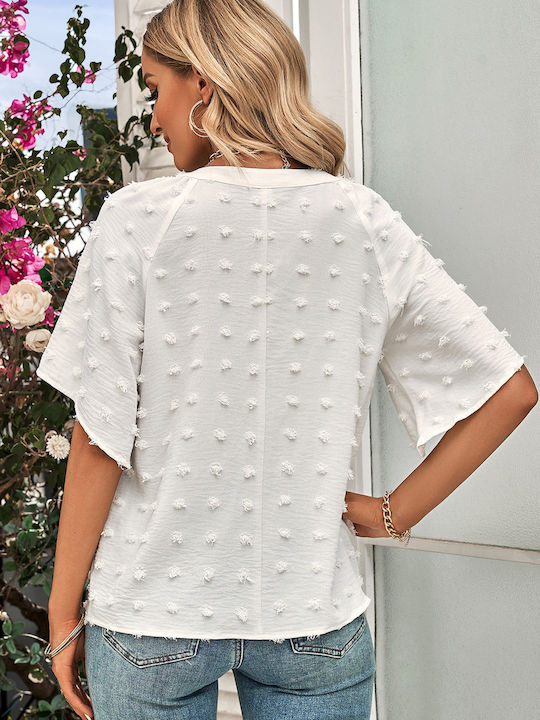 Blouse Embossed Polka Dot White