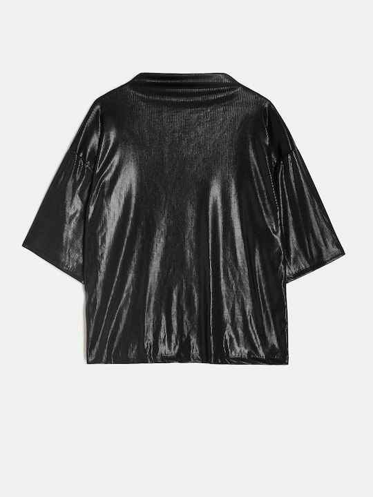 Γυναικείο T-shirt Λαμέ Μαύρο Μαύρο