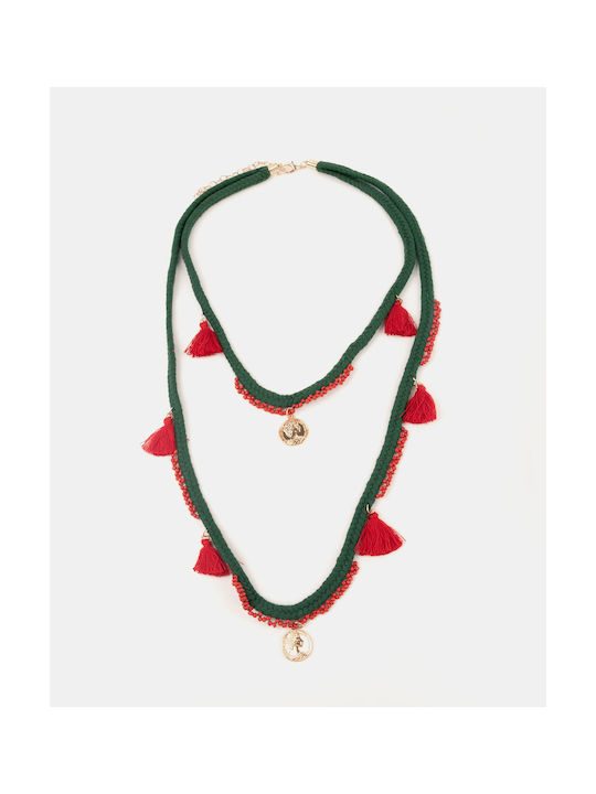 Boho Double Flower Necklace Green Green