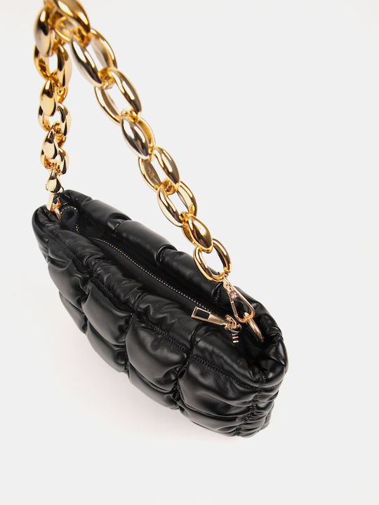 Schwarze Schultertasche mit goldener Kette
