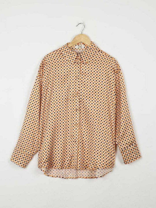 Satin Geometric Pattern Yellow Shirt