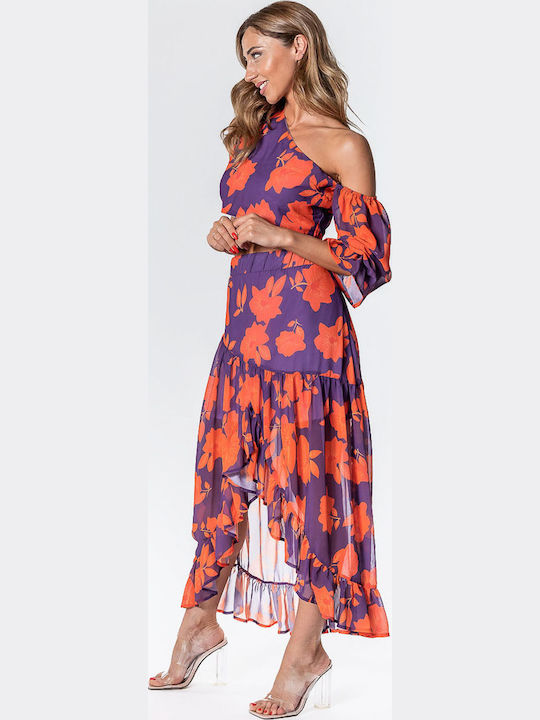 Σετ Τοπ Φούστα Ασύμμετρη Purple Orange