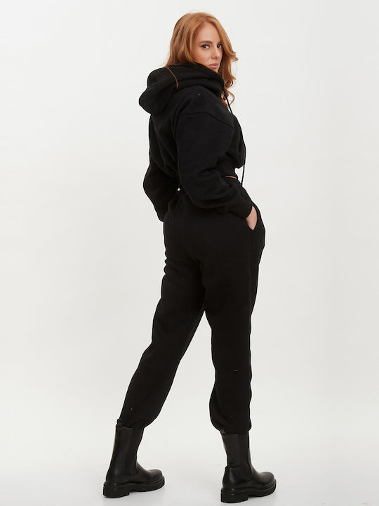 Set Crop Top Schwarze Sweatpants