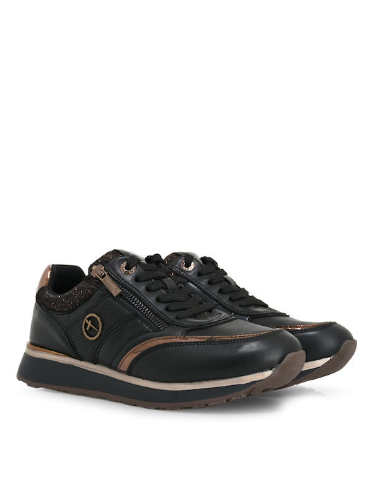 Tamaris Damen Sneakers Black Leather Bronze