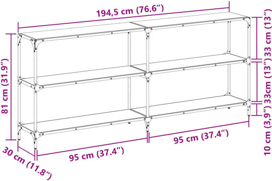 Console Table Metal with Glass Surface Transparent L194.5xW30xH81cm