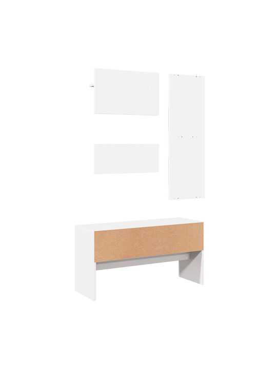 Mobilier de Intrare cu Oglindă / Cuier / Dulap pentru Pantofi & Bancă Alb 90x31x46.5cm