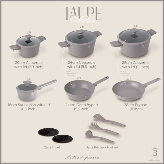Berlinger Haus Комплект Съдове За Готвене От Алуминий Taupe Collection С Незалепващо Покритие 3 Части