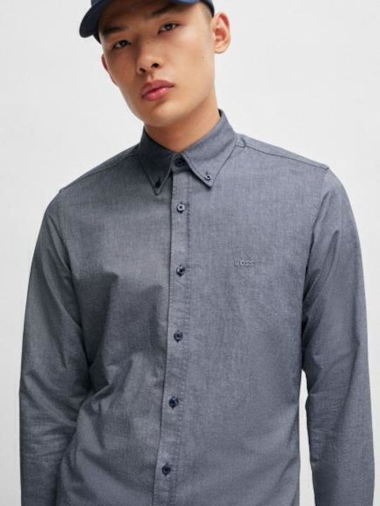 Long-sleeved Cotton Shirt Floral Navy