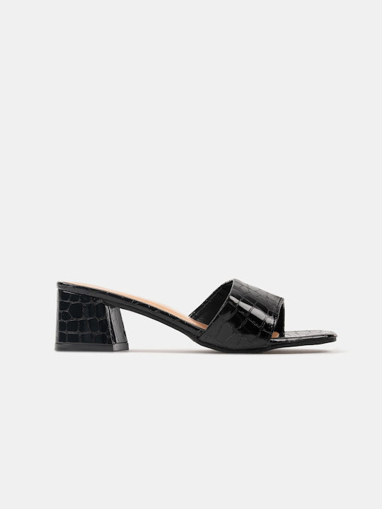 Women's Croco Patent Leather Mules Black Black