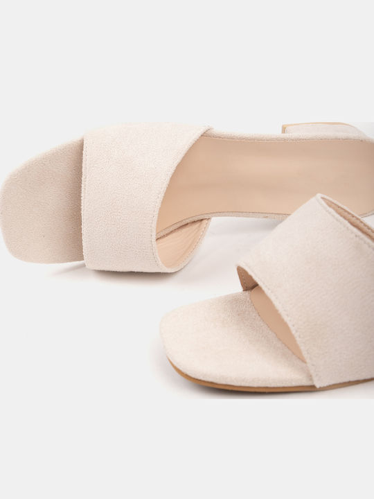 Damen Pantoletten Beige Wildleder Details