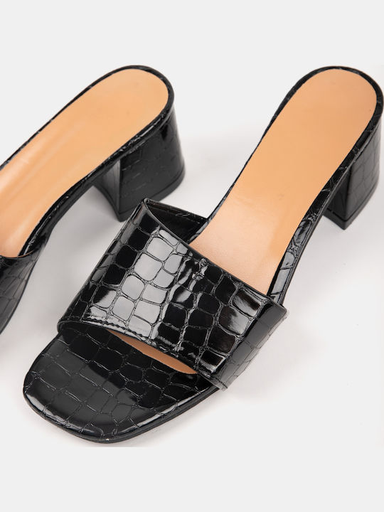 Γυναικεία Mules Croco Λουστρίνι Μαύρο Μαύρο