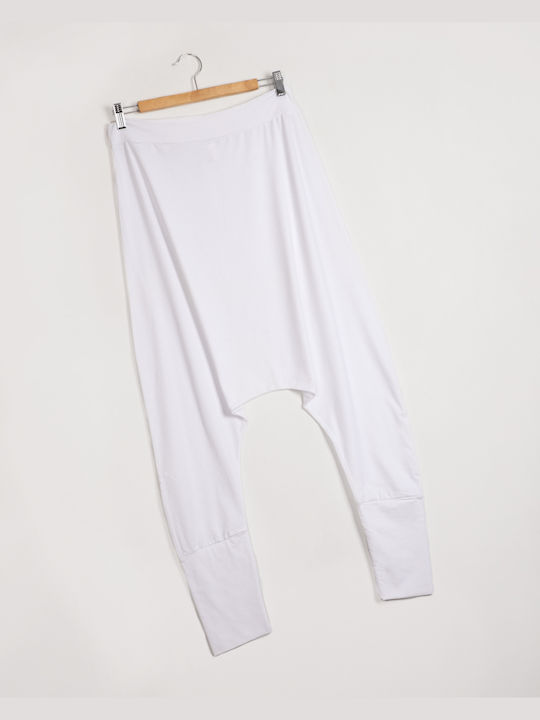 Rock Club Women's Fabric Trousers with Elastic in Loose Fit WHITE