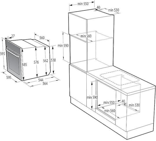 Gorenje Φούρνος άνω Πάγκου 77lt Π59.5εκ. Μαύρος
