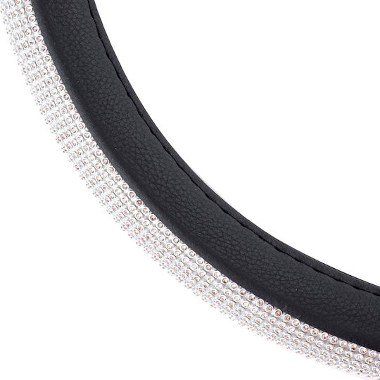 AMiO Car Steering Wheel Cover with Diameter 37-39cm Synthetic Black with Black Stitching