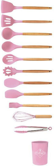 Cheffinger Cooking Utensil Set From Silicone With Stand 12 Pieces Pink