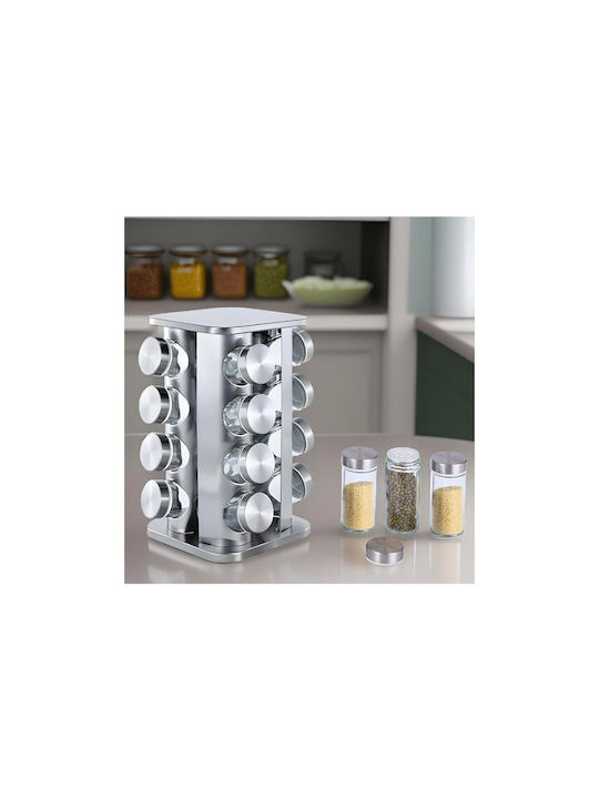Cheffinger Metallic Tabletop Rotating Spice Rack Silver 16pcs