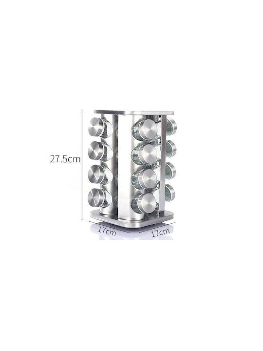 Cheffinger Metallic Tabletop Rotating Spice Rack Silver 16pcs