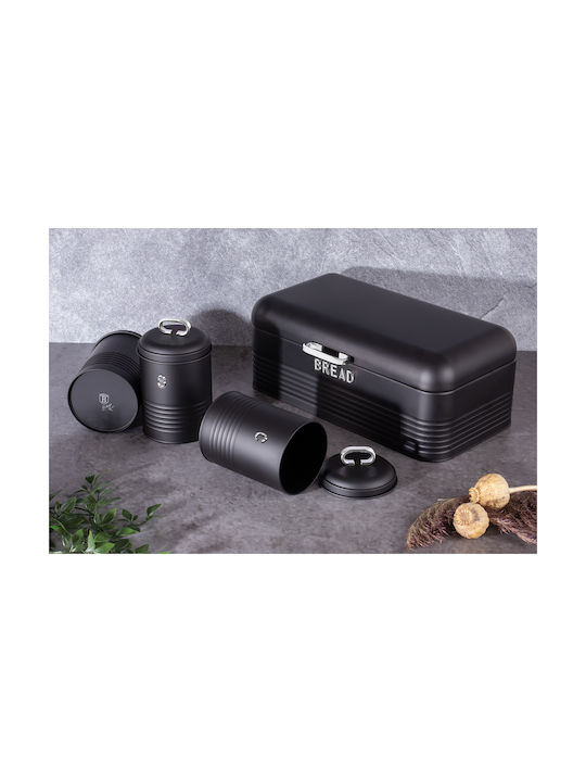 Berlinger Haus Set of 4pcs Containers for Sugar / Coffee / Tea with Lid made of Stainless Steel Black 11.5x11.5x11.5cm