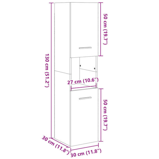 vidaXL Wall Hung Cabinet Bathroom Column Cabinet L30xD30xH130cm Sonoma