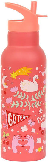 A Little Lovely Company Kids Water Bottle Thermos Stainless Steel with Straw Pink 500ml