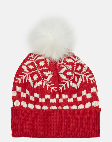 Pom Pom Beanie Feminin Căciulă cu Tricotaj Rib Chinese Red