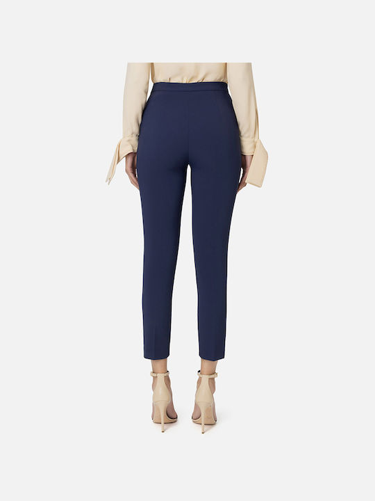 Elisabetta Franchi Women's High-waisted Fabric Trousers in Slim Fit Blue