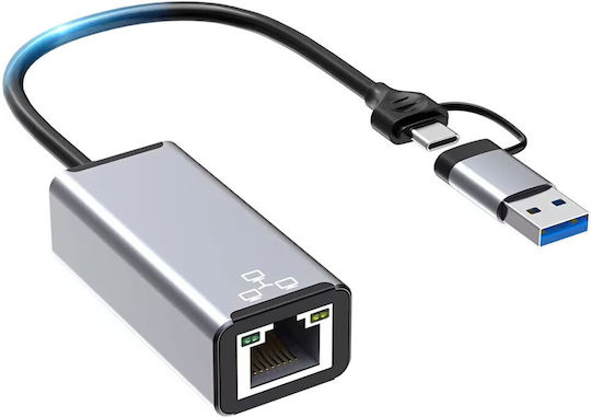 DeTech 17831 Αντάπτορας Δικτύου USB-C με Ενσύρματη Σύνδεση Gigabit Ethernet