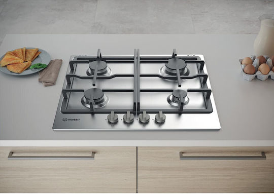 Indesit THP 641 W/IX/I Gas Cooktop Autonomous Inox 58x51εκ. Silver