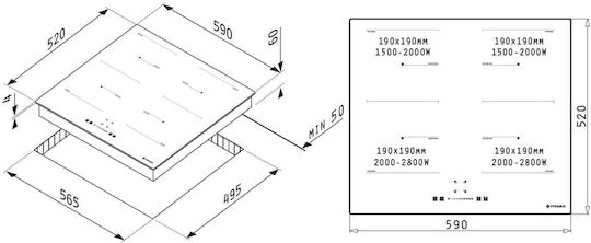 Pyramis PHI63432FMB Επαγωγική Εστία Αυτόνομη με Λειτουργία Κλειδώματος 59x52εκ.