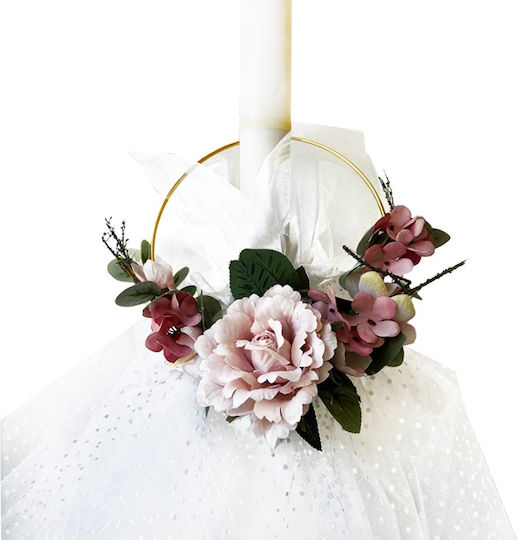 Christening Candle Gold Ring Flowers