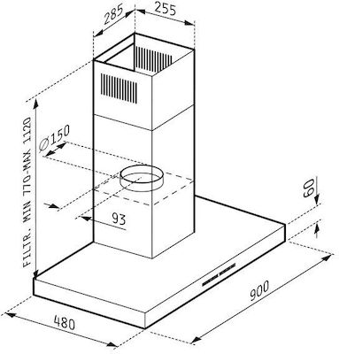 Pyramis Τζακι Agilo Free-standing Hood 90cm Black