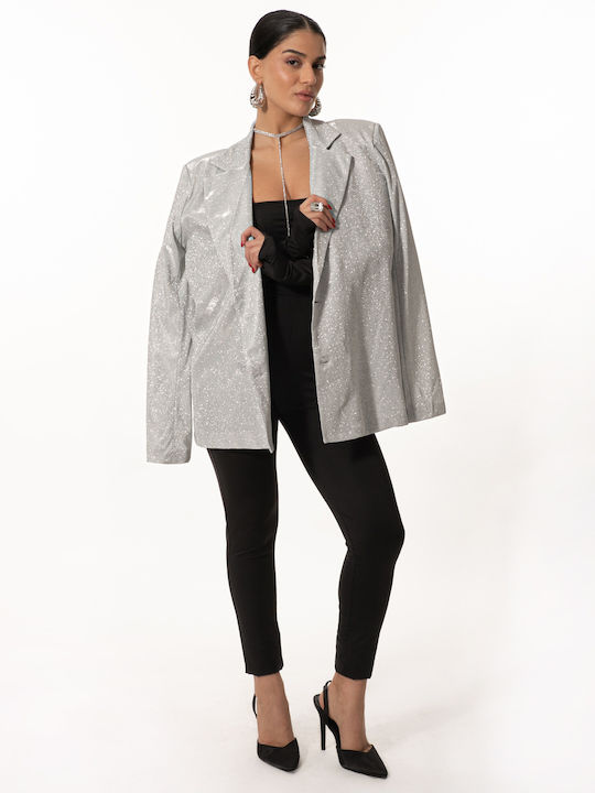Glitzer-Effekt Silber Blazer