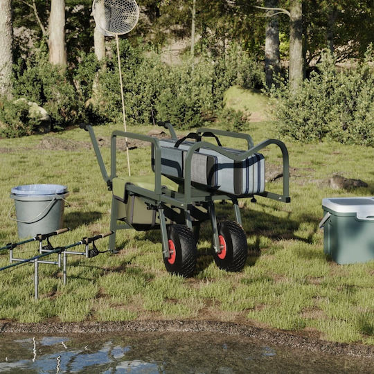 Fishing Trolley 2 Wheels Green Steel Powder Coated 135-145 X 55 X 70 Cm