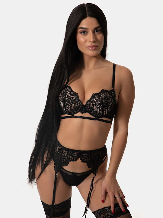 Push Up Lace Black Women's Underwear Set